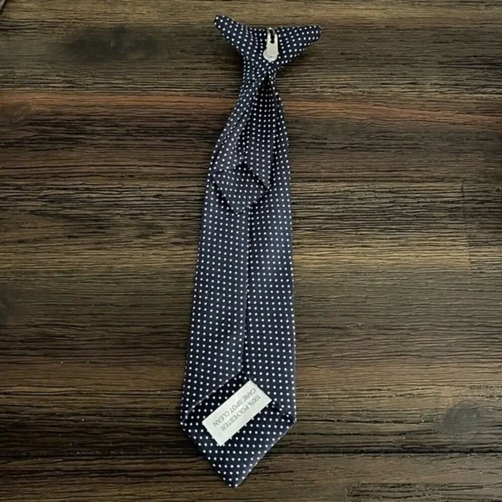 Boys Blue and White Polka Dot Clip on Neck Tie 10”